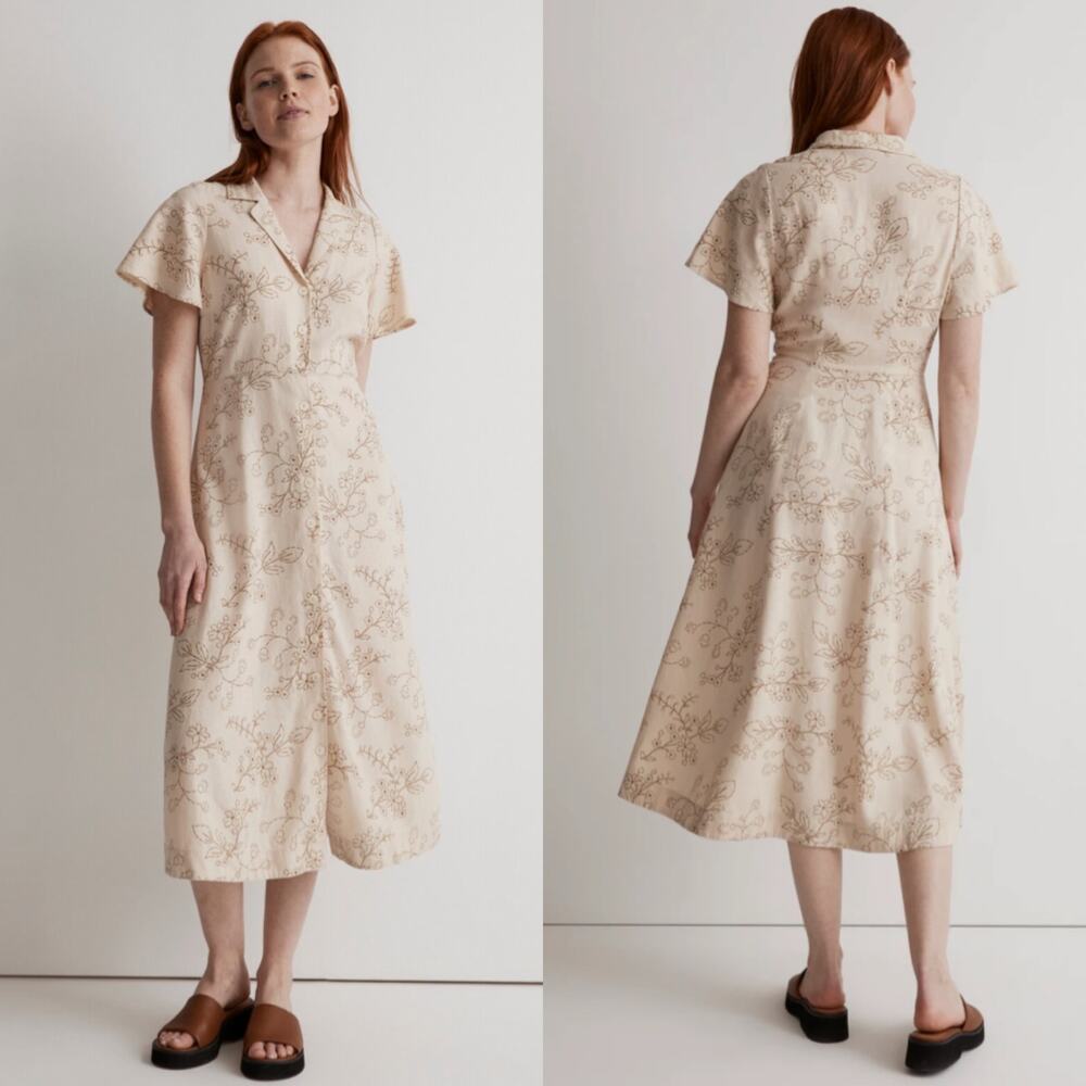 Madewell Cream Floral-Print Midi Dress